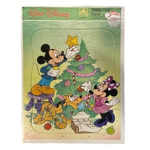 Disney Christmas Puzzle, Golden Frame Tray Puzzle Vintage 90s Disney 12 Piece
